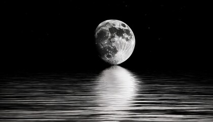 a serene lunar reflection crescent moon hovering above calm water emitting tranquility and mystique a monochromatic study of celestial beauty