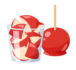 カットしたりんご飴とまるごとのりんご飴のイラスト