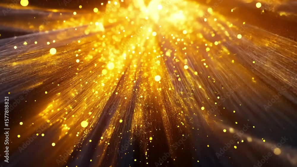 Poster yellow particles rush through vibrant light creating an energetic visual display, yellow particles r