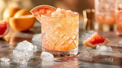 A realistic and vibrant arrangement of colorful cocktails in elegant glassware, presented in a commercial-ready setting. Ideal for themes of celebration, nightlife, summer parties, mixology