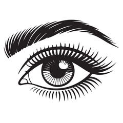 A close-up view of a woman's beautiful blue eye with long eyelashes and a captivating iris