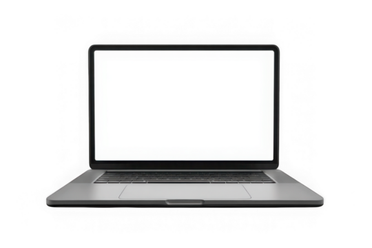 Laptop with blank screen isolated on transparent background