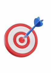 Red Target with Blue Dart Hitting Bullseye on White Background