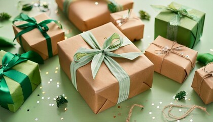 eco friendly birthday gift wrap aesthetics elegant gift wrapping with dried leaves and natural elements rustic green celebration packaging sustainable gift ideas for birthday