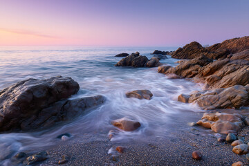 Coastal Landscape with Motion Blur Ocean Waves