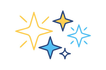 Obraz premium Bright yellow and blue starbursts and sparkles on a black background