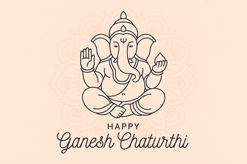 Minimalist Ganesh Chaturthi greeting card with line art of Lord Ganesha on pastel background