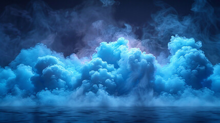 Naklejka premium A thick blue smoke cloud expanding with realistic dispersion, captured in natural lighting against a clean background. Ideal for editorial and advertising use, this image conveys mood, atmosphere, and