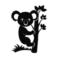 Naklejka premium Koala Black Silhouette Clinging to Tree – Australian Wildlife Vector Icon