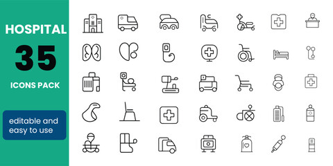 Hospital Line Editable Icons set. Vector illustration in modern thin line style of medicine related icons: doctor, ambulance, treatment, and more. Pictograms and infographics. 