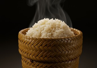 Steaming Sticky Rice in Traditional Bamboo Basket