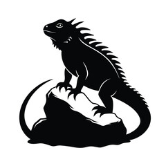 Obraz premium Iguana Silhouette on Rock – Reptile Wildlife Vector Icon