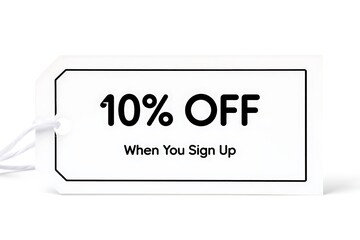 Promotional offer 10 percent off discount sign up savings sale white background