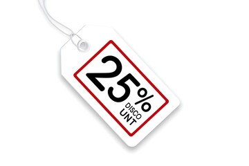 Twenty-five percent discount price tag sale promotion isolated on white background