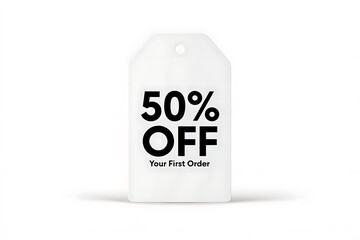 Fifty percent off promotion tag for first order discount offer