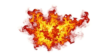 Isolated on white background, a vibrant burst of fire and flames