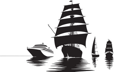 Vector art of cruise ship and sailing vessels on the water
