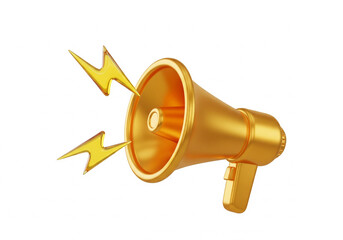 Golden 3d Megaphone Isolated Image, Golden Amplifier Isolated Image, 3d Gold Loudspeaker Isolated Image, Communication, Announcement Symbol 3d Horn.