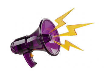 Purple 3d Megaphone Isolated Image, Purple Sound Amplifier Image, Isolated Purple Loudspeaker Image, Announcement 3d Object Symbol Image.
