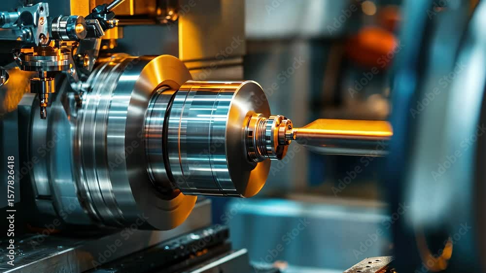 Poster cnc lathe milling machine cutting metal with precision in a modern workshop, metalworking cnc lathe 