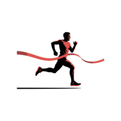 Triumphant Runner Crossing the Finish Line: A determined athlete charges towards the finish line, the red ribbon a symbol of victory and personal best. Capturing the essence of speed, competition.