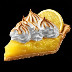 Delicious lemon meringue pie with a rich filling and toasted topping presented on a dark background