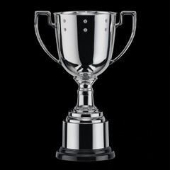 Shiny silver trophy with decorative jewels standing on a black background