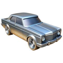 A shiny metallic 3d render of a classic vintage car, isolated on white isolated on transparent background