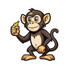 Funny Monkey Pressing Banana with Finger. Humorous Jungle Animal Cartoon Vector Illustration for Posters, Stickers, Kids Books, Merchandise, and Creative Digital Art.