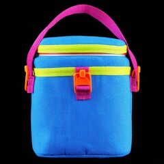 Brightly colored insulated lunch bag with strap ideal for outdoor activities and school use