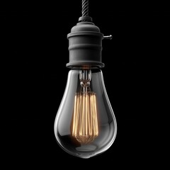 Vintage light bulb suspended against a dark background creating a warm and inviting atmosphere in an interior space