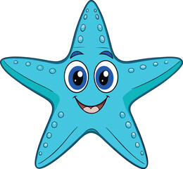 Smiling cartoon starfish vector in blue color for ocean animal design, sea creature art and marine character
