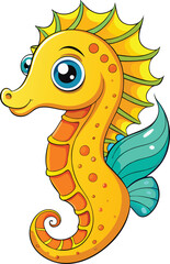 Cute cartoon seahorse vector with bright colors for ocean animal design, underwater life and marine artwork

