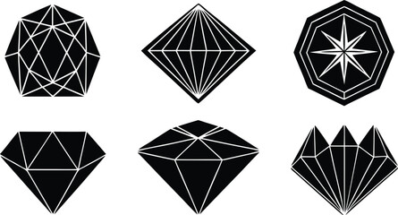 Geometric diamond vector shapes in black and white with abstract lines and crystal style design
