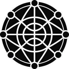 Geometric network circle vector symbol with connected lines nodes and modern abstract design art
