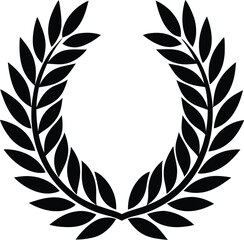 Laurel wreath silhouette vector with bold black leaves in classic circular victory award design
