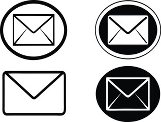 Mail envelope icon vector set in black and white with outline style for email and message symbol
