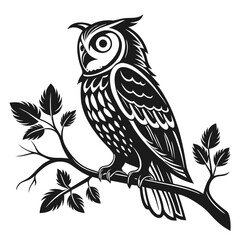 Obraz premium Isolated Black Silhouette of Owl on White Background