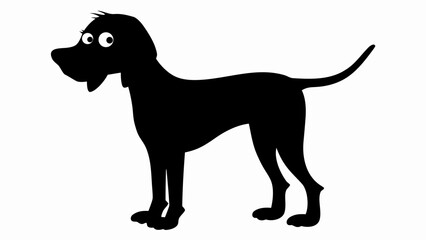 Silhouette of a cartoon dog standing with big eyes and a small tail on a white background image view