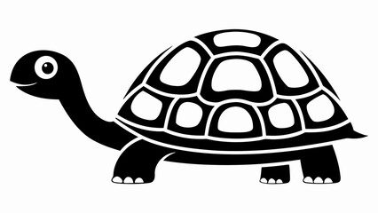 Illustration of a turtle with a patterned shell in black and white on a white background view side