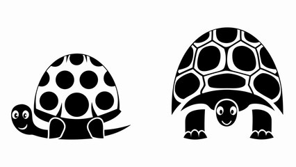 Two stylized black and white turtle illustrations with different shell patterns side by side design