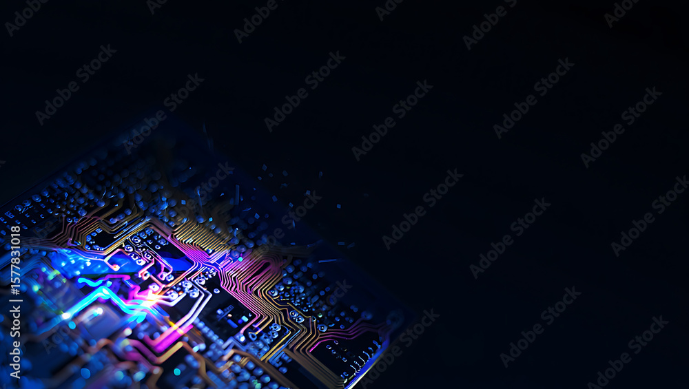 Poster a closeup of a glowing circuit board showcases the intricate design of modern computer hardware