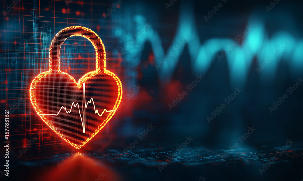Aufkleber a digital heart lock combines health data and security, symbolizing the intersection of technology a