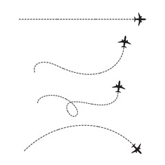 Airplane dotted route line set – travel path icons with dashed lines and flight trail vector design © NatureLover