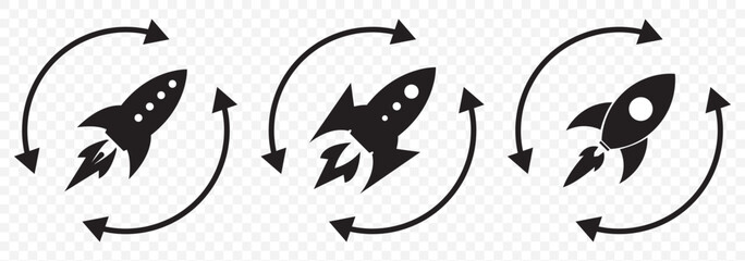 Startup icon concept. graphic design, logo, Web, UI.  Set of Rocket launch icon vector illustration concept for startup business and technology project on Transparent Background. EPS 10.