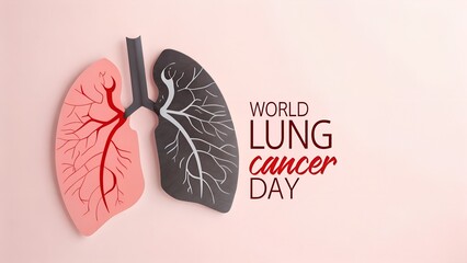 A graphic illustration of healthy and cancerous lungs with world lung cancer day text highlights the importance of lung cancer awareness and prevention