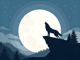 wolf howling at night vector illustration