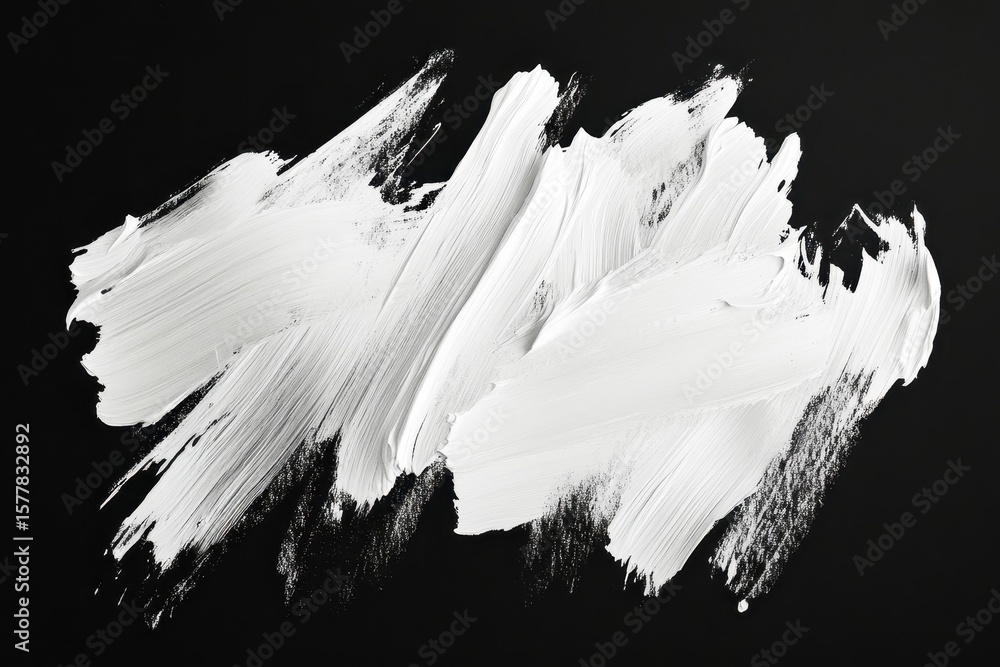 Poster white brush strokes create a dynamic texture on a black background, showcasing artistic expression a