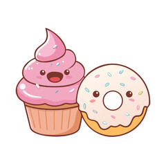 Kawaii Donut and Cupcake Duo &ndash; Cute Pastel Dessert Icons

