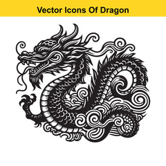 Fototapeta premium Western-Style Dragon Curled in Resting Pose – Black and White Line Art